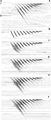 Figure 4.4-8  Tests for extrapolation depth step size in 65-degree frequency-space implicit finite-difference migration: (a) a zero-offset section that contains dipping events with 3500-m/s velocity, (b) desired migration; 65-degree finite-difference migrations using (c) 32-ms, (d) 40-ms, (e) 60-ms, and (f) 80-ms depth step.