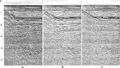 Figure 6.1-7  A portion of a CMP stack (a) without deconvolution, (b) with prestack deconvolution, and (c) with pre- and poststack deconvolution. (Data courtesy Total Norway.)