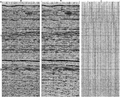 Figure 6.5-4  A portion of a CMP-stacked section (a) before, and (b) after f − x deconvolution with no addback, (c) the difference between (a) and (b).
