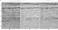 Figure 6.1-6  A portion of a CMP stack (a) without deconvolution, (b) with prestack deconvolution, and (c) with pre- and poststack deconvolution. (Data courtesy Total Norway.)
