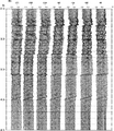 Figure 11.3-17  Part 1: Portion of the acoustic impedance section in Figure 11.3-12b around CMP 450 with constant phase rotations applied.