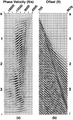 Figure 6.3-12  (a) A τ − p gather and (b) the corresponding shot gather. The horizontal axis in (b) is horizontal phase velocity 1/p.