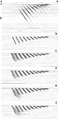 Figure 4.4-9  Tests for extrapolation depth step size in 65-degree frequency-space implicit finite-difference migration: (a) a zero-offset section that contains dipping events with 3500-m/s velocity, (b) desired migration; 65-degree finite-difference migrations using (c) 8-ms, (d) 12-ms, (e) 16-ms, and (f) 20-ms depth step.