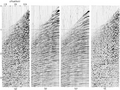 Figure 6.4-25  (a) A shallow-water CMP gather; (b) full reconstruction from the proper velocity-stack gather; (c) multiples-only reconstruction; (d) difference between (a) and (c). (Data courtesy Abu Dhabi National Oil Company.)