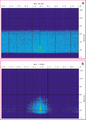 Figure 6.5-2  The f − k spectra of the stacked section as in Figure 6.5-1 (a) before, and (b) after f − x deconvolution.