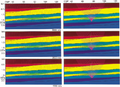 Figure 9.2-8  Left column: Normal-incidence rays associated with Horizon 7a as in Figure 9.2-2 using three trial velocities; right column: CMP rays at the analysis location for the same trial velocities. The CMP gather and the data windows for Horizon 7a are shown in Figure 9.2-7.